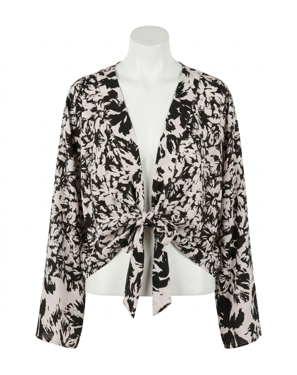 NEW LOVESTITCH women's floral tie front kimono top in black and white